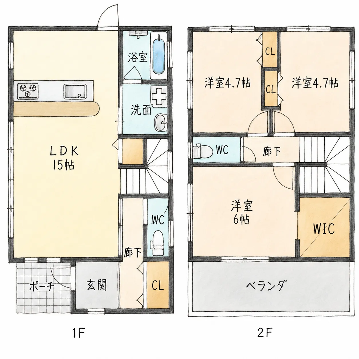 1号棟、2号棟間取図